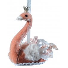 Χριστουγεννιάτικoς Κρεμαστός Κύκνος Καφέ, με Στέμμα (14cm)